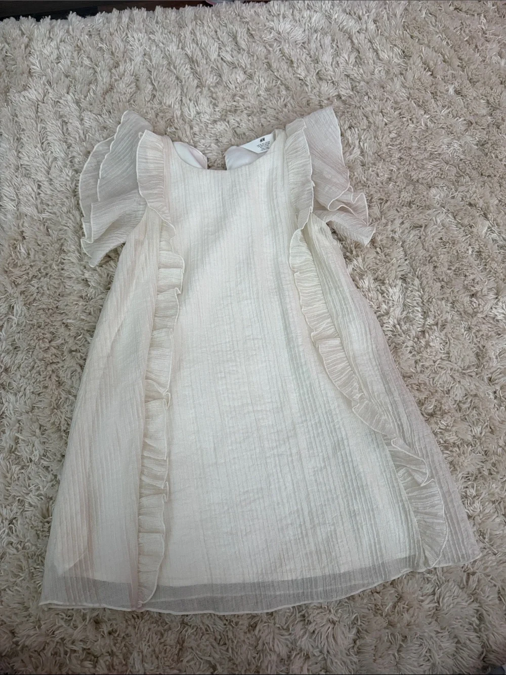 Girls Cream Ruffle Sleeve Dress